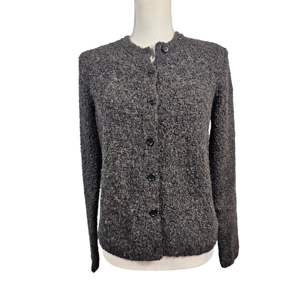 J. Crew Cardigan Sweater Boucle Knit Button Front Charcoal Gray Womens Small